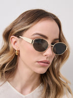 Round Gold Metal Oval Sunglasses - Black