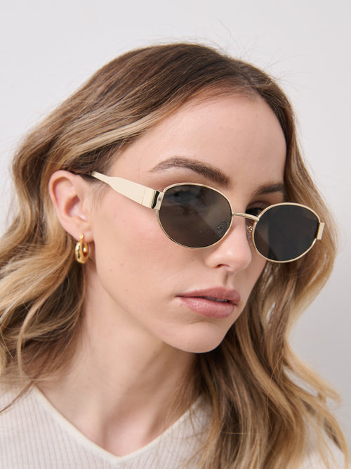Round Gold Metal Oval Sunglasses - Black