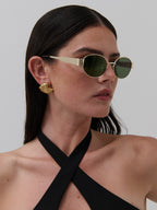 Round Metal Oval Sunglasses - Green