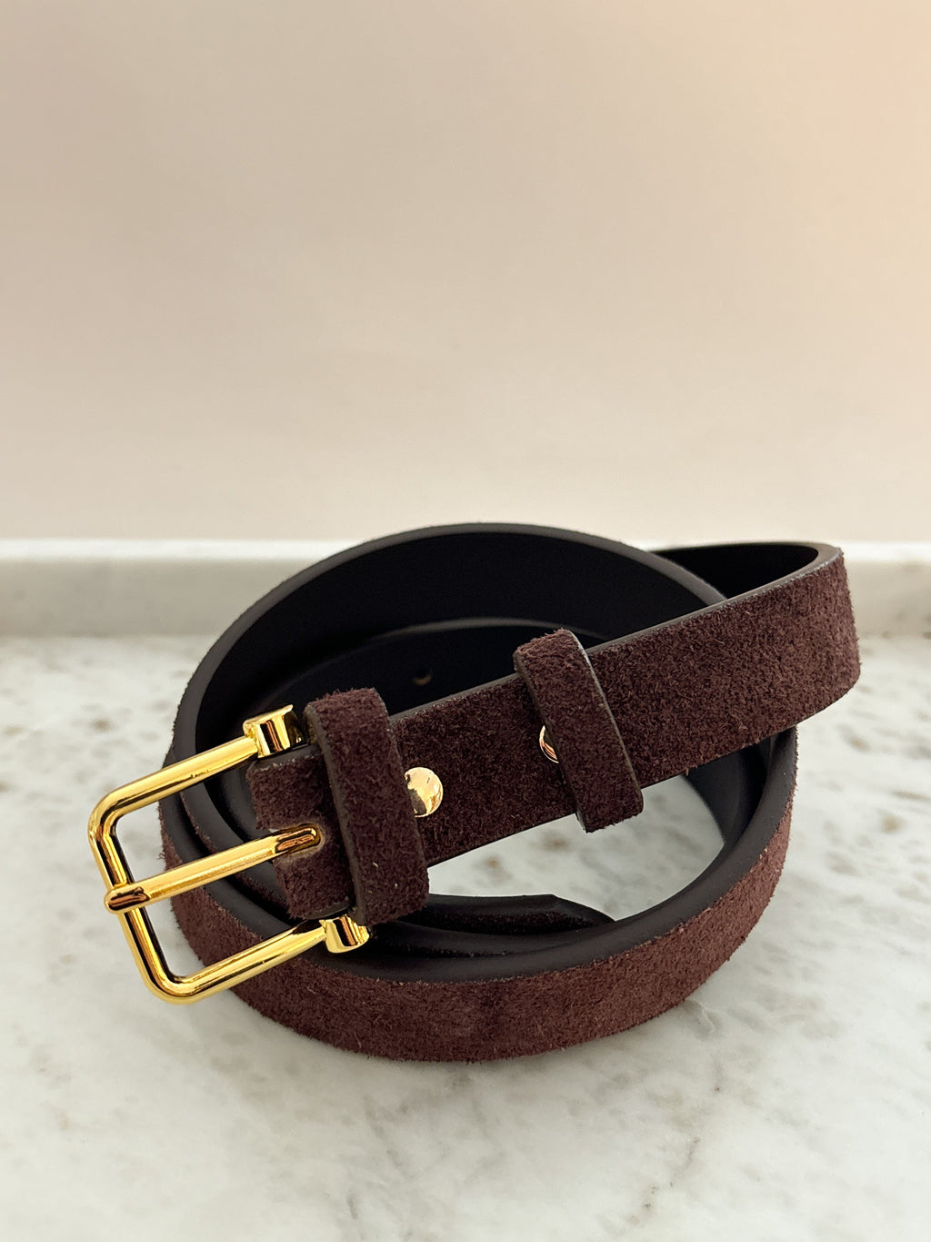 Halley Suede Buckle Belt in Brown