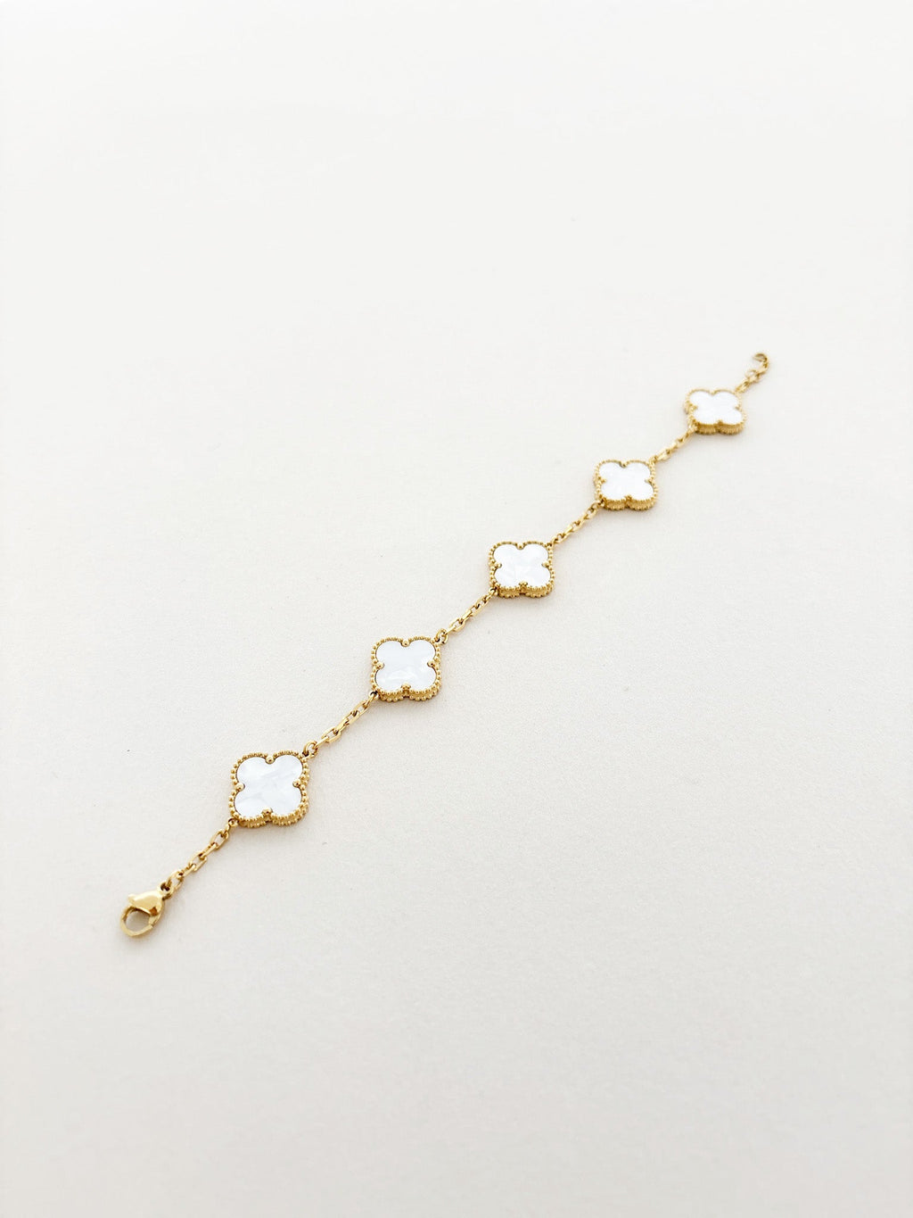 Charlotte Gold Clover Bracelet - White