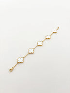 Charlotte Gold Clover Bracelet - White