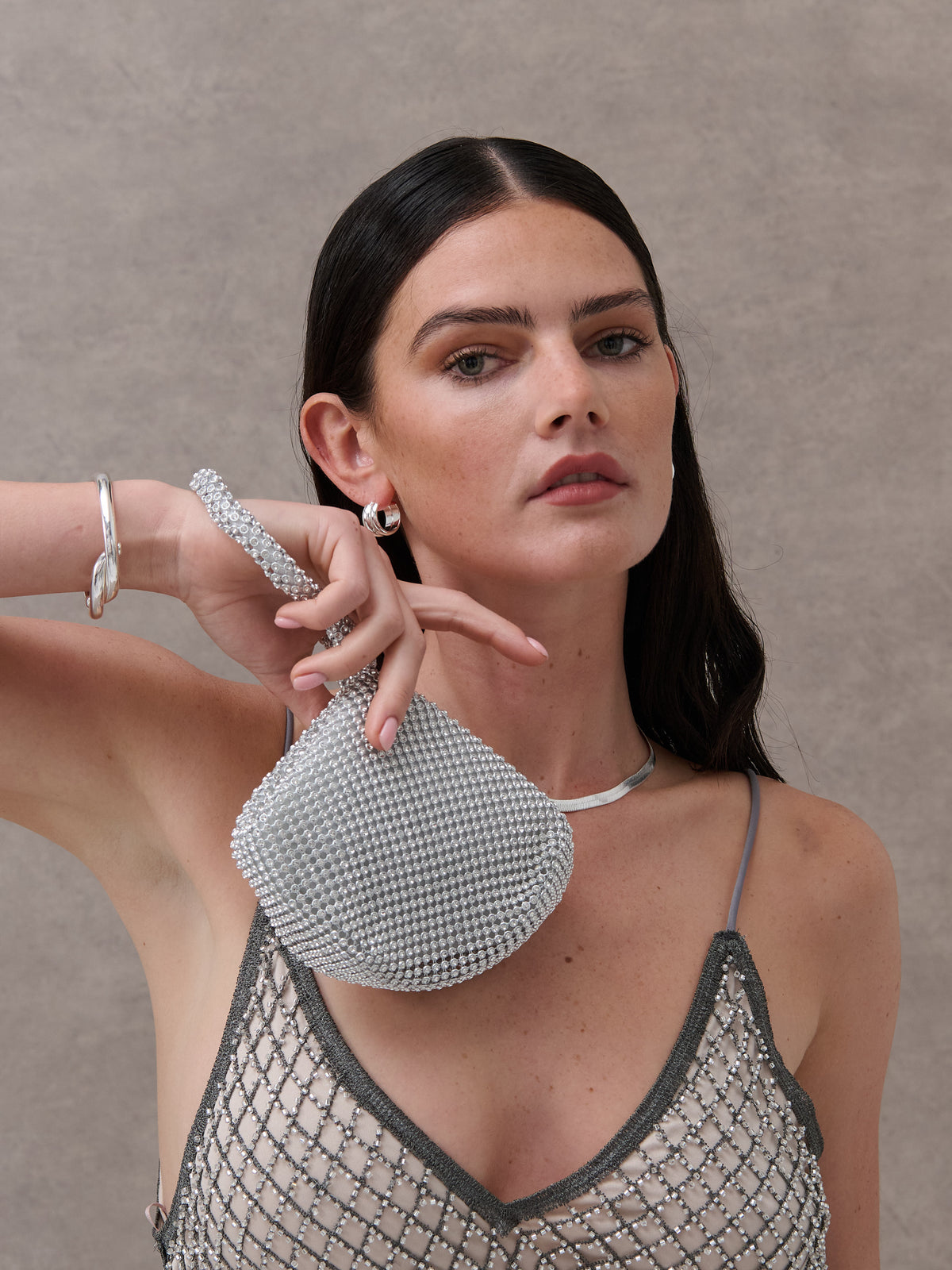 Jada Diamanté Wristlet Bag - Silver