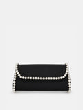 Yvette Pearl Trim Clutch Bag - Black