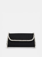 Yvette Pearl Trim Clutch Bag - Black