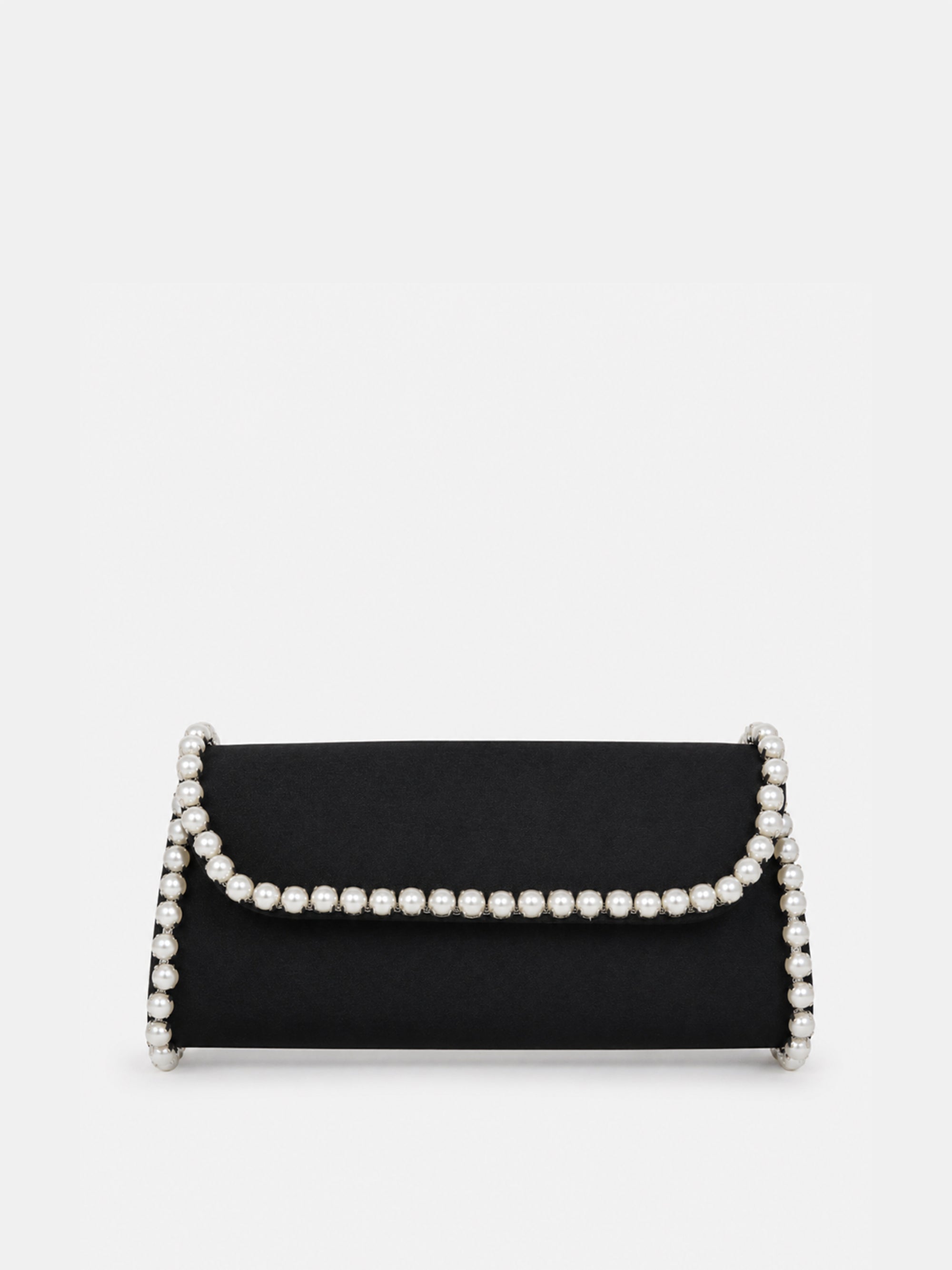 Yvette Pearl Trim Clutch Bag - Black