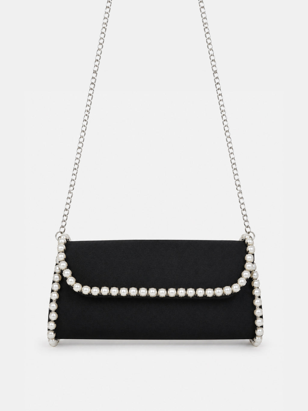 Yvette Pearl Trim Clutch Bag - Black
