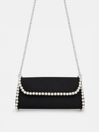 Yvette Pearl Trim Clutch Bag - Black