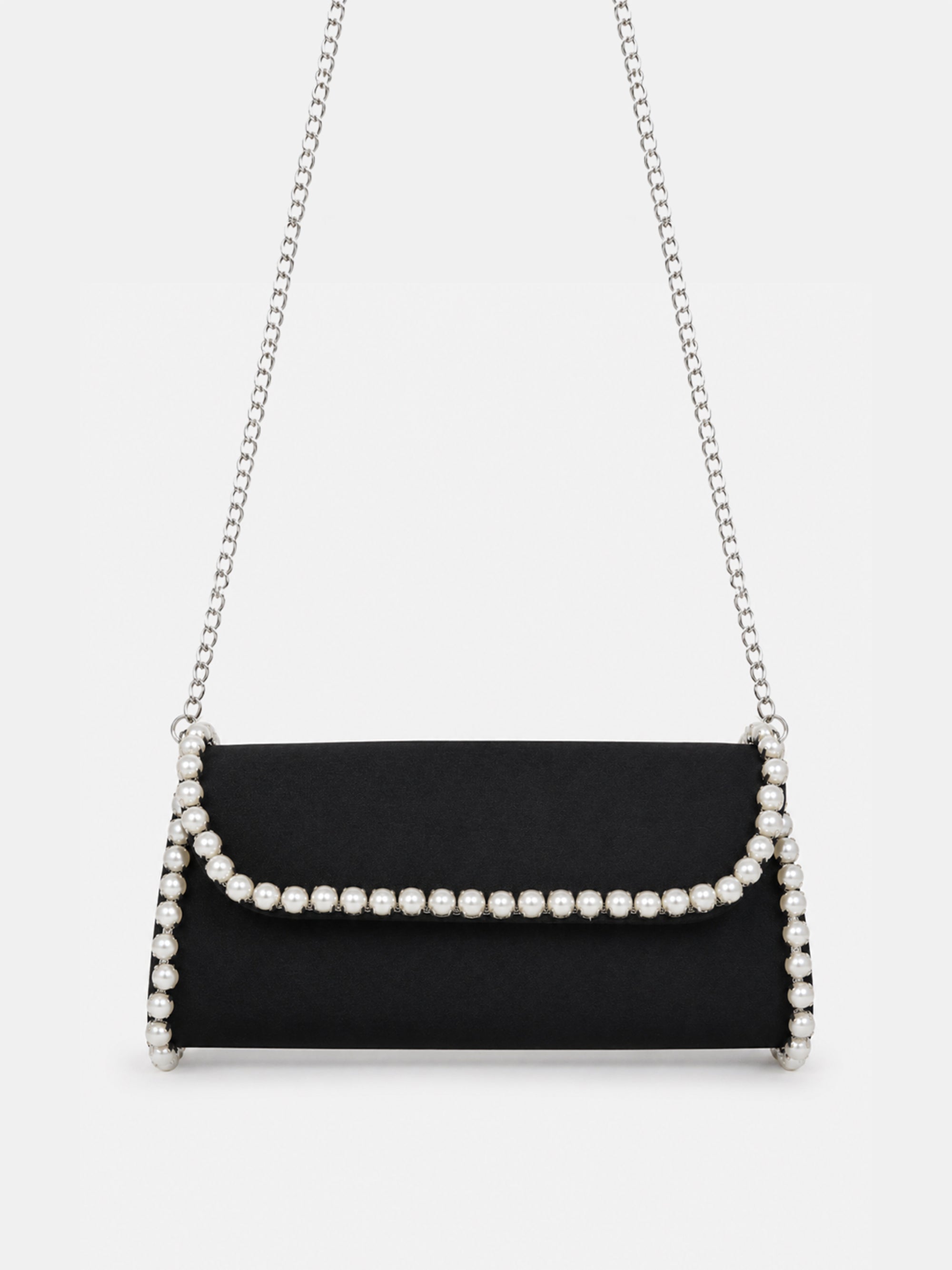 Yvette Pearl Trim Clutch Bag - Black