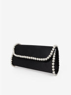 Yvette Pearl Trim Clutch Bag - Black