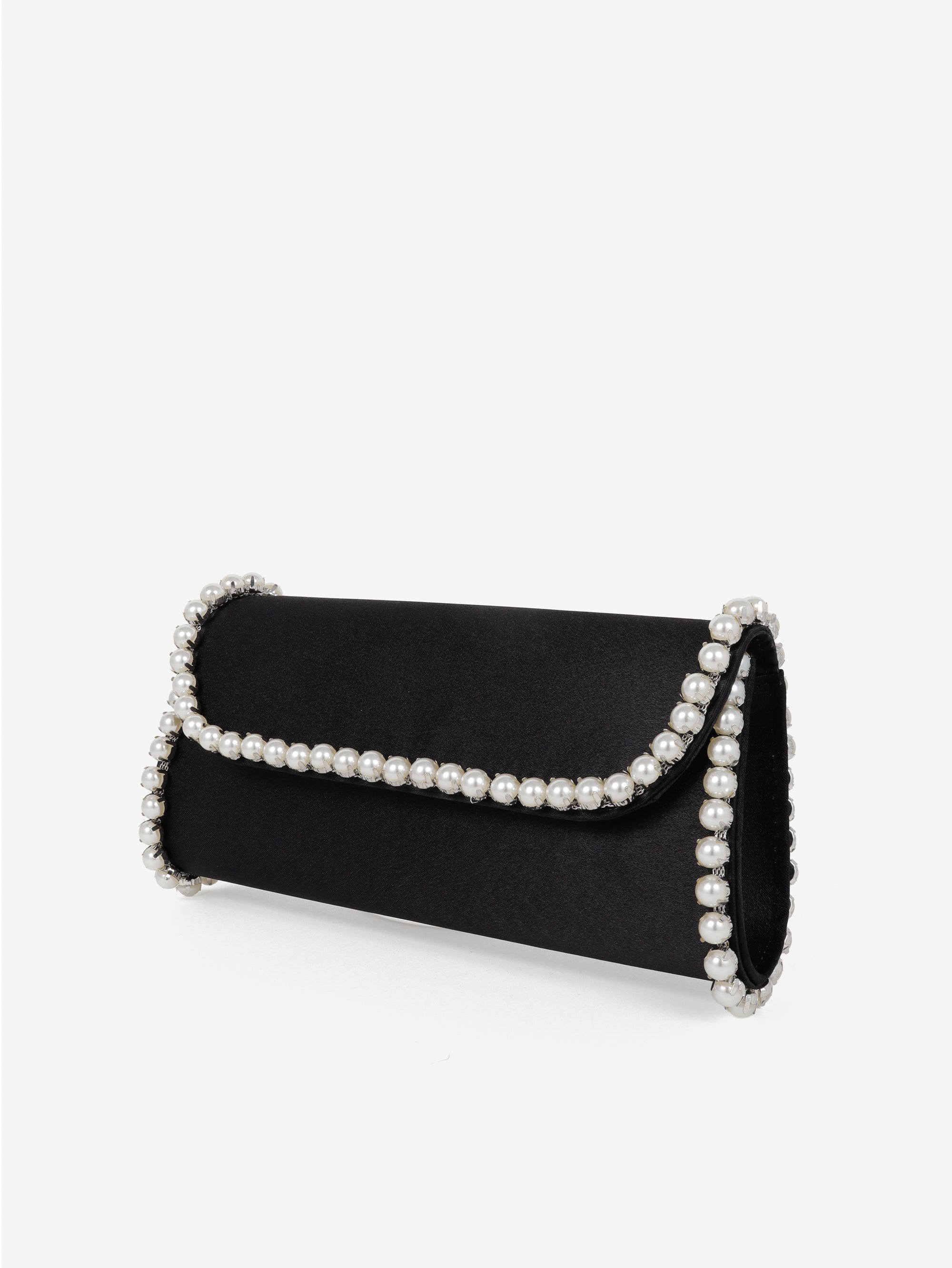 Yvette Pearl Trim Clutch Bag - Black