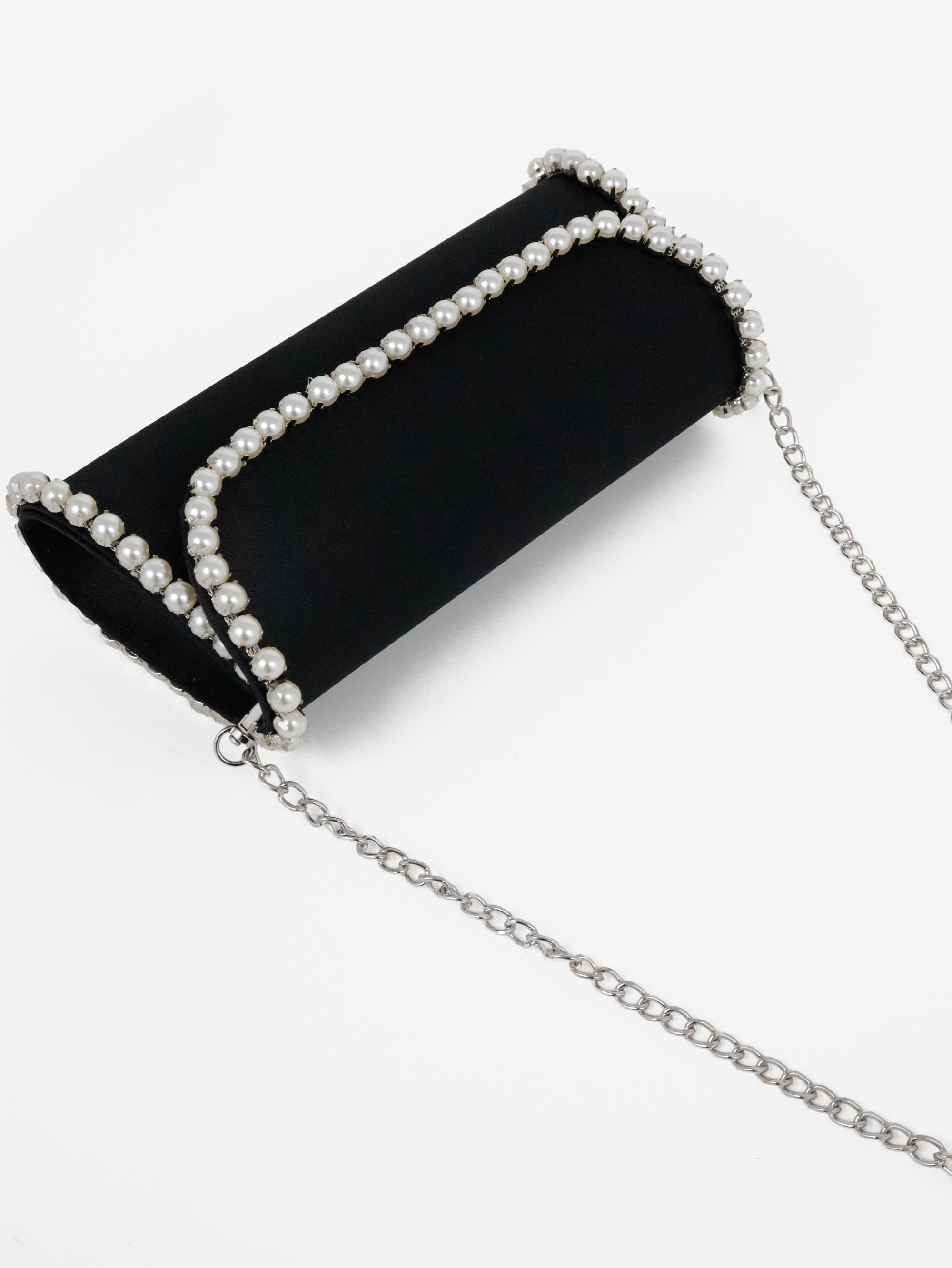Yvette Pearl Trim Clutch Bag - Black
