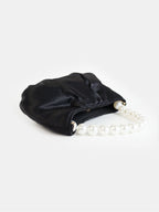 Victoria Satin Pearl Strap Bag in Black