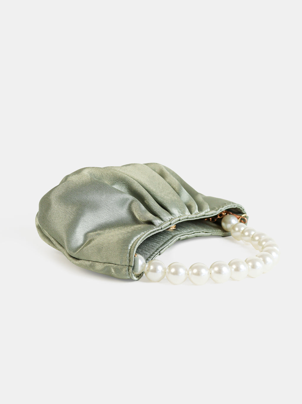 Victoria Satin Pearl Strap Bag in Sage