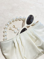 Victoria Satin Pearl Strap Bag - White