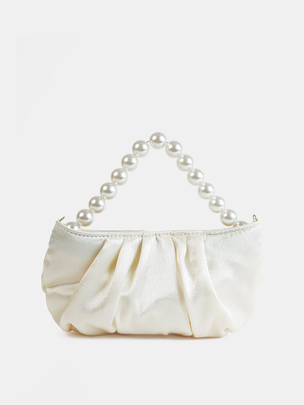 Victoria Satin Pearl Strap Bag - White
