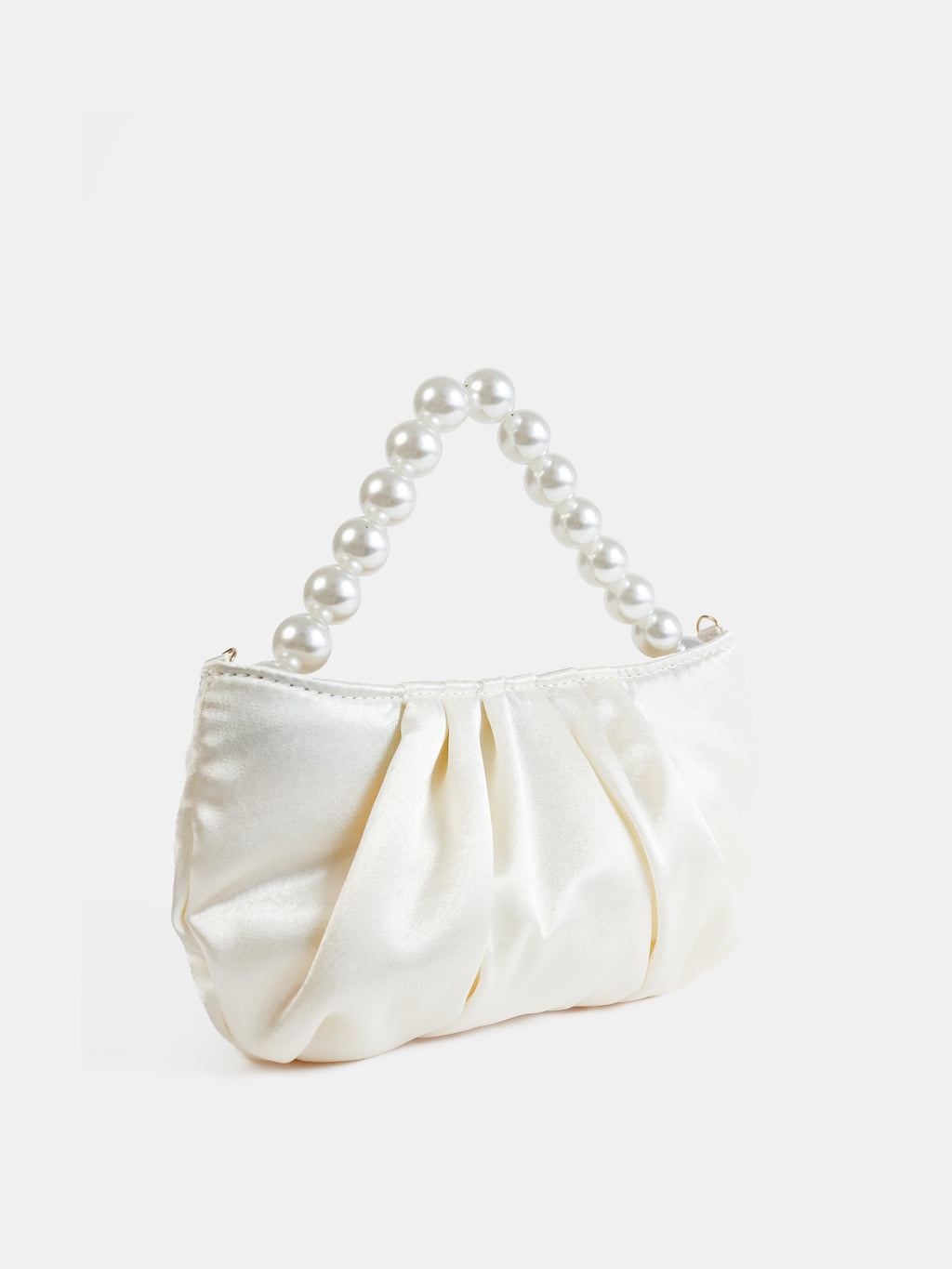 Victoria Satin Pearl Strap Bag - White