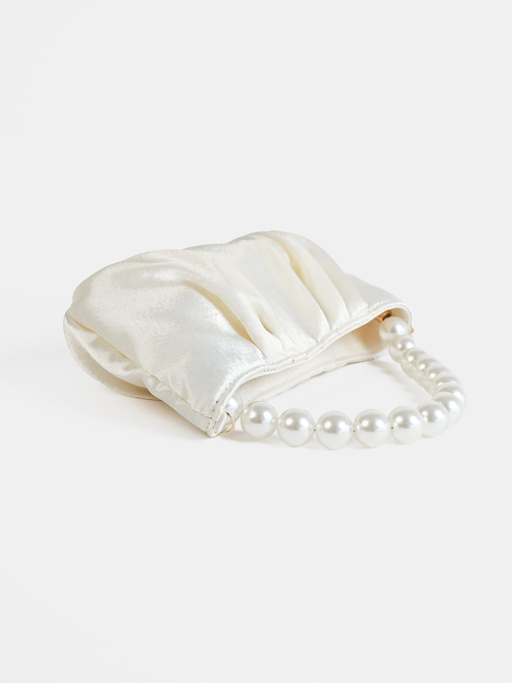 Victoria Satin Pearl Strap Bag - White