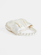 Victoria Satin Pearl Strap Bag - White