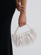 Victoria Satin Pearl Strap Bag - White