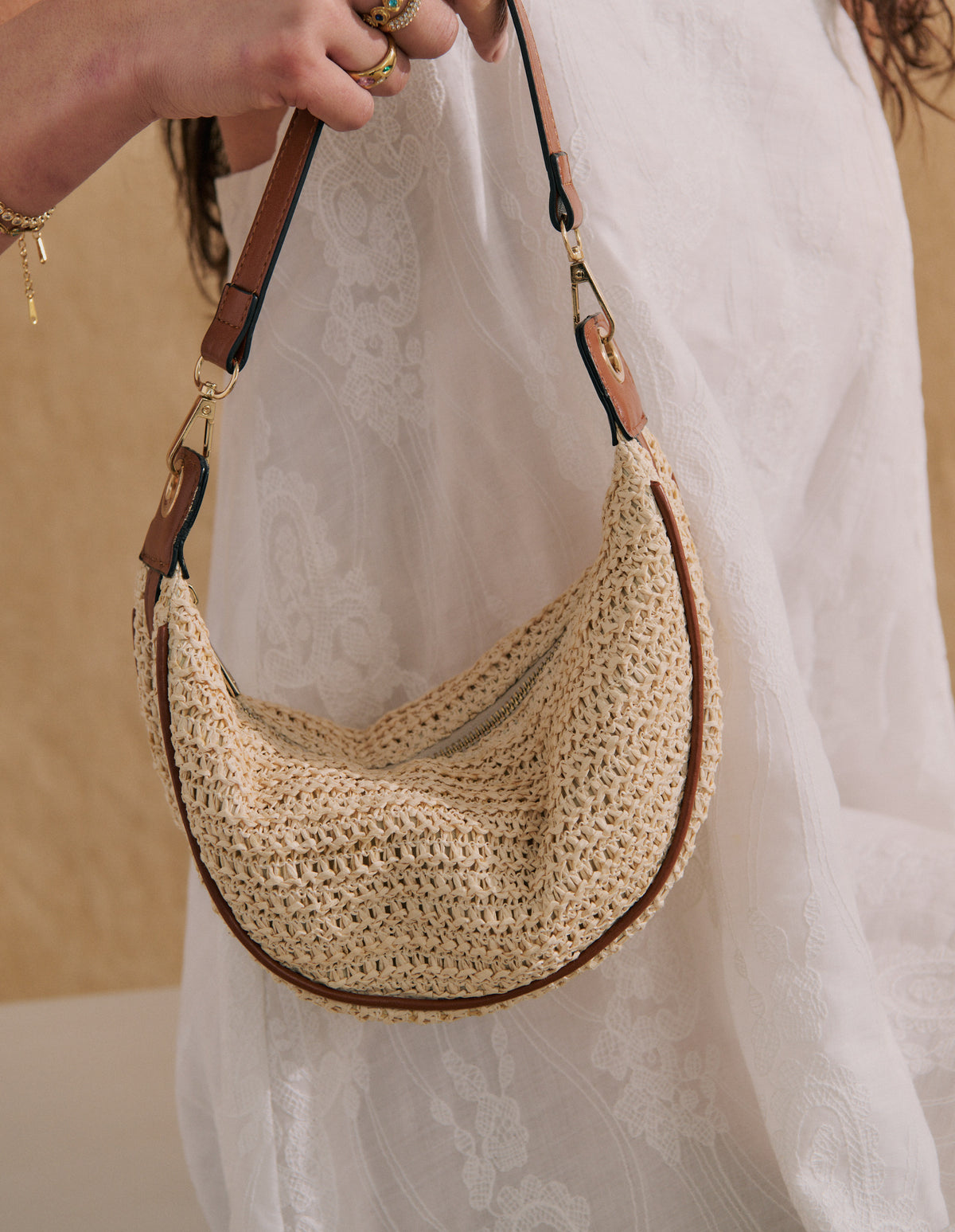 Lenora Banana Straw Bag - Tan