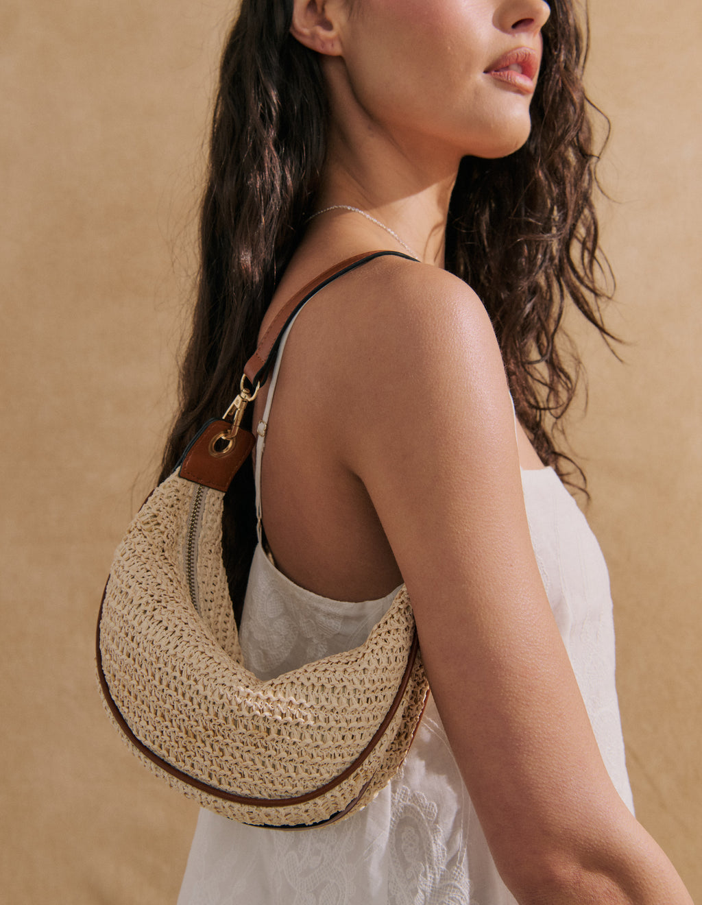 Lenora Banana Straw Bag - Tan