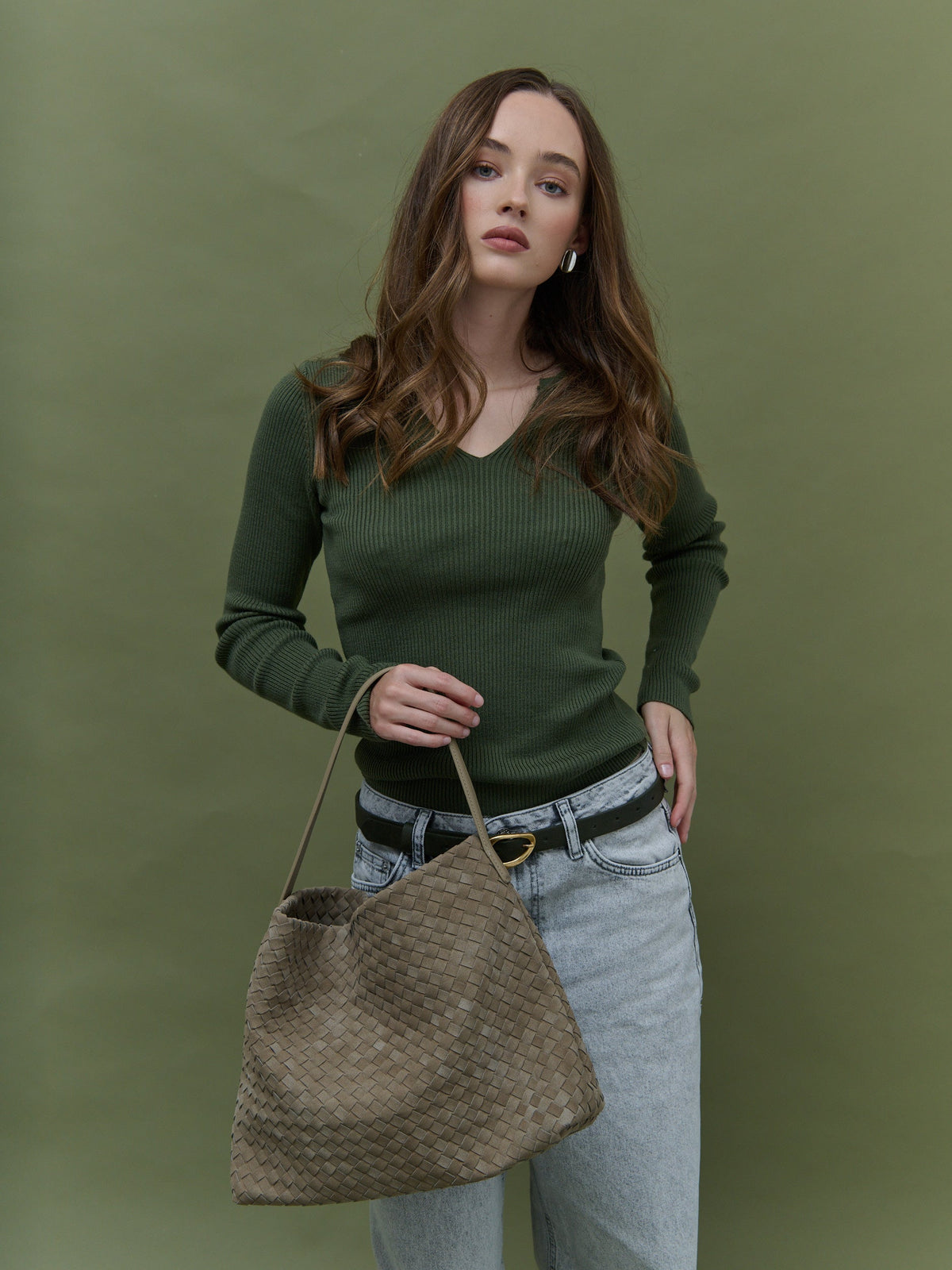Calla Woven Shoulder Bag - Olive