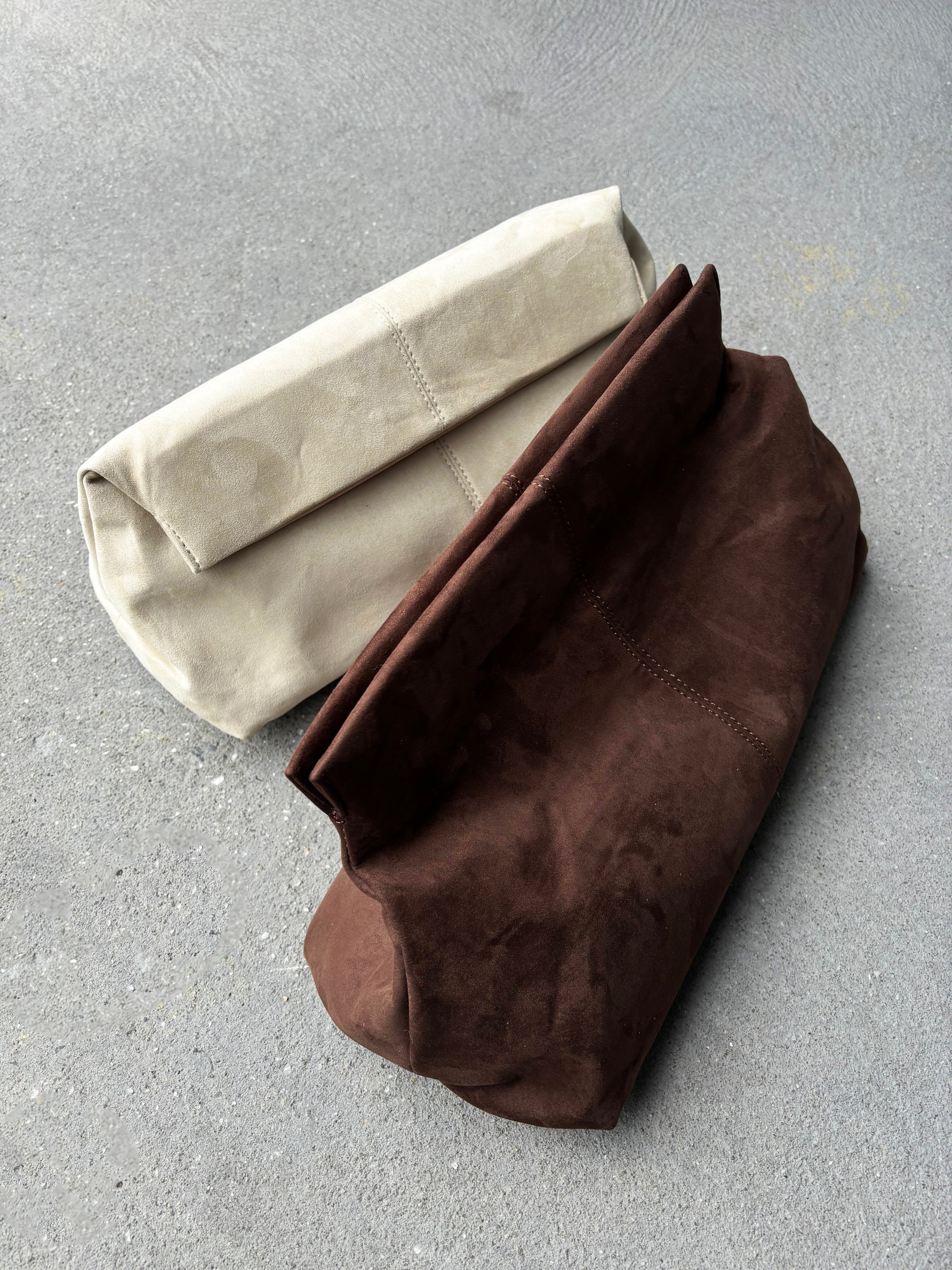 Becca Suede Clutch Bag - Beige
