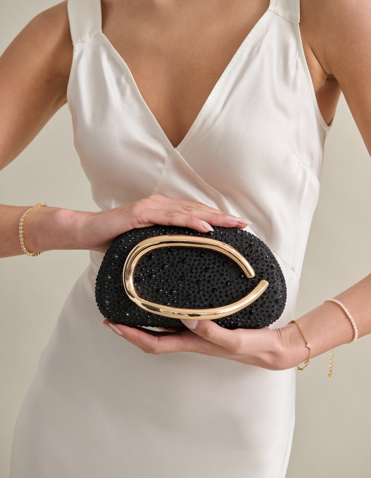 Celina Crystal Statement Clutch Bag - Black