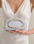Celina Crystal Statement Clutch Bag - Silver
