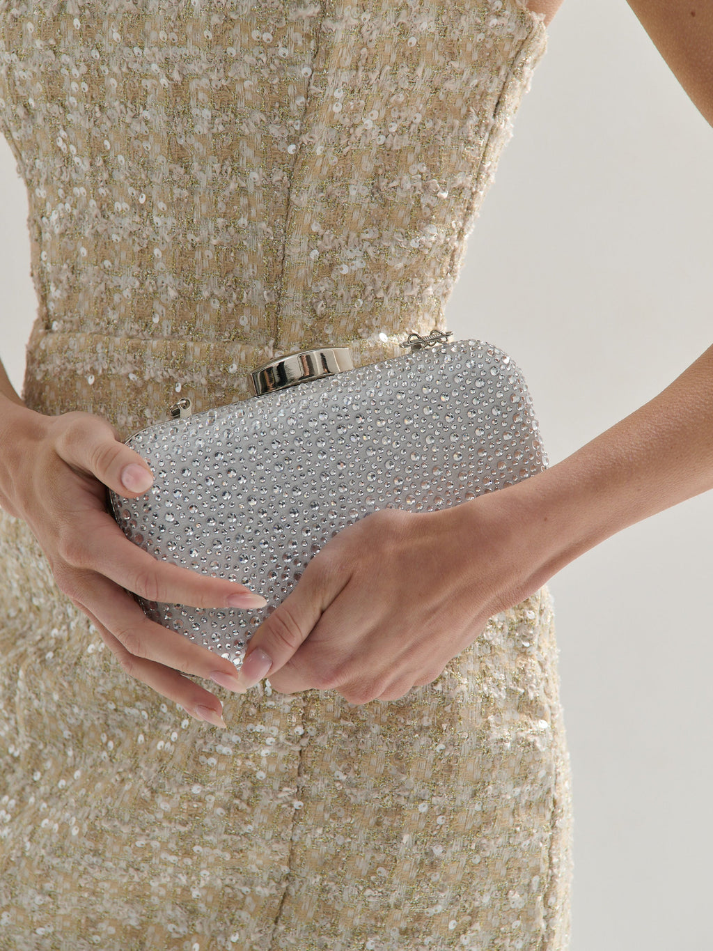 Romie Rhinestone Clutch Bag - Silver
