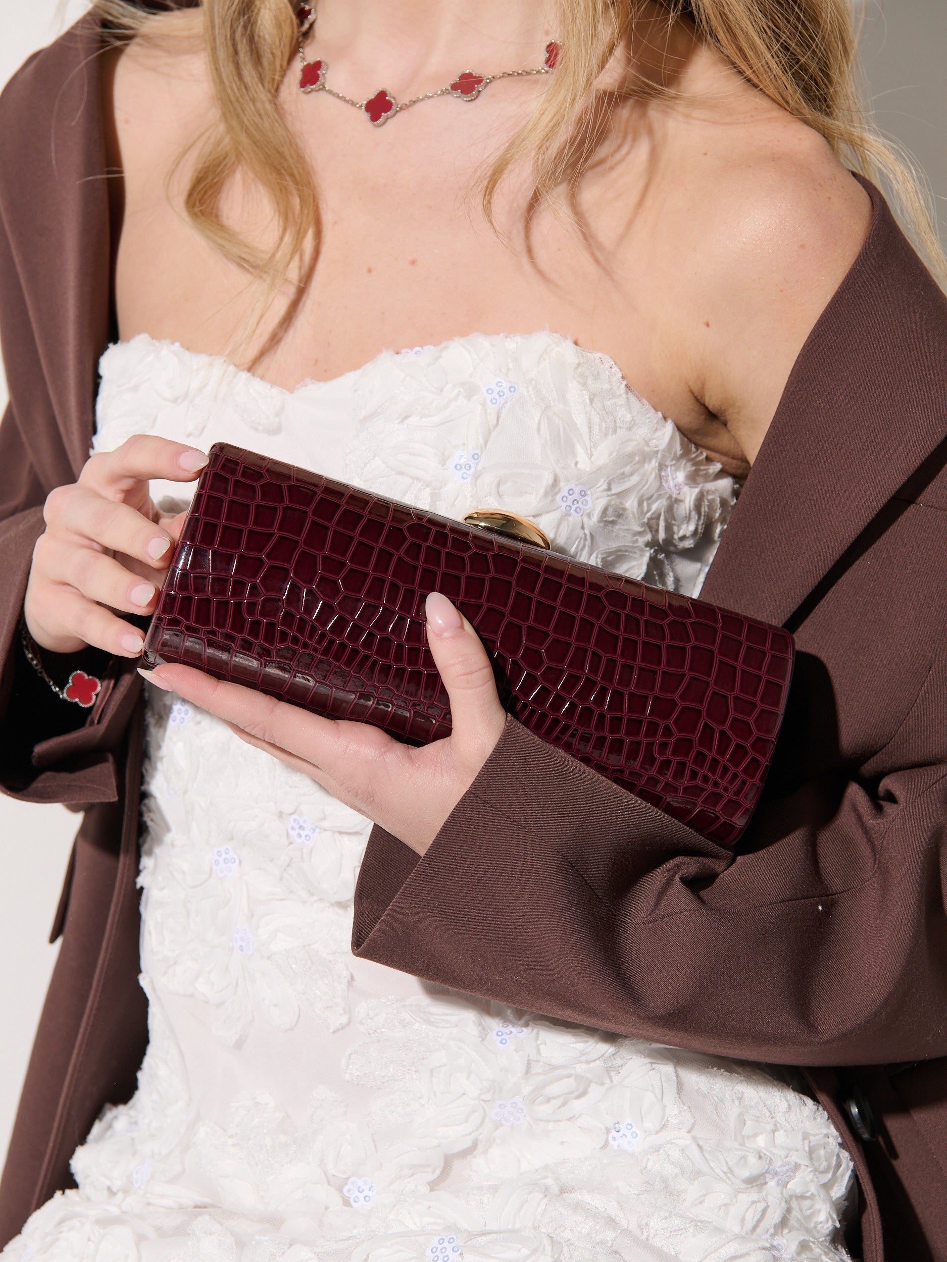 Karina Evening Clutch Bag - Burgundy