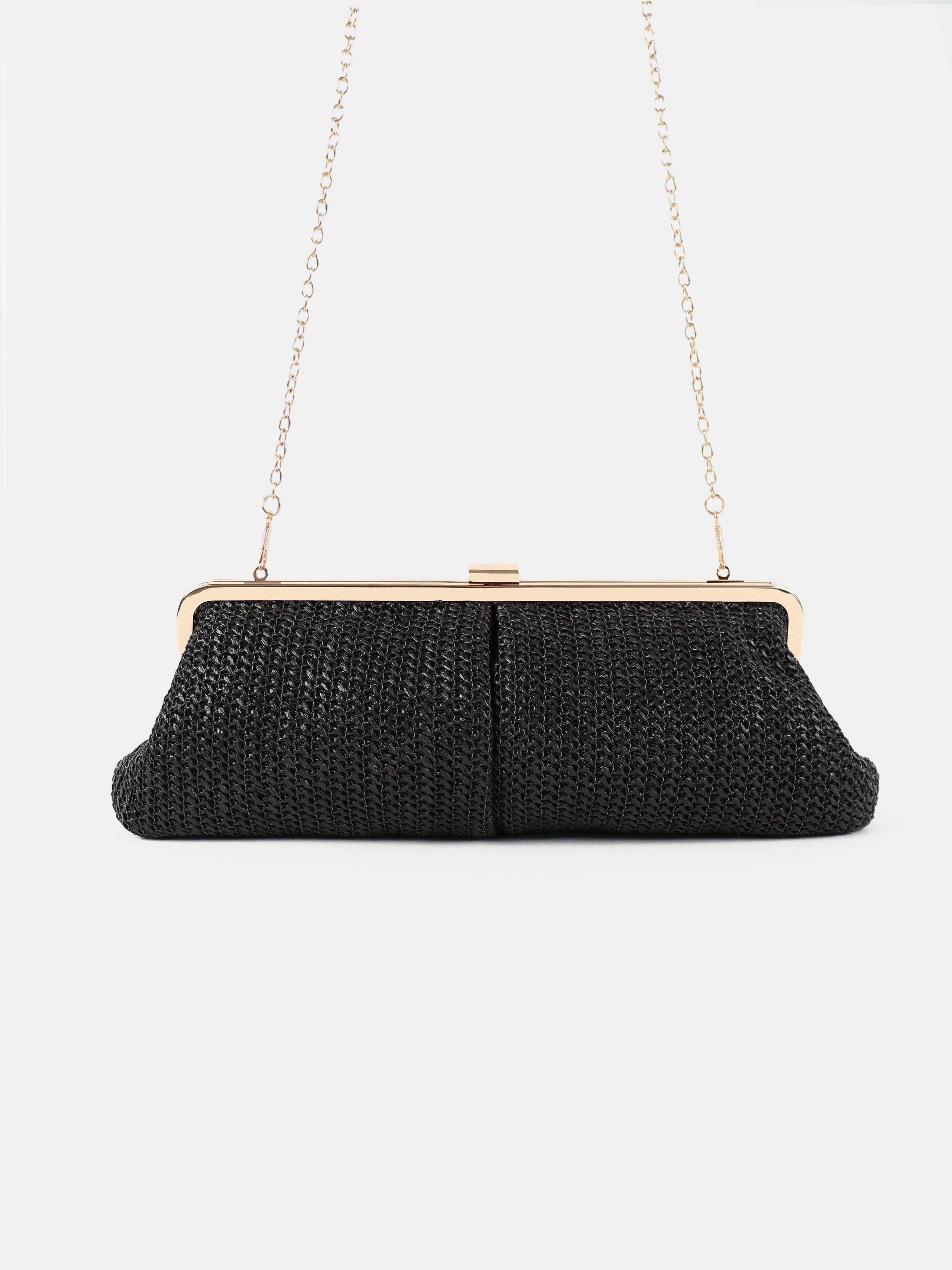 Bianca Straw Clutch Bag - Black