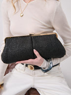 Bianca Straw Clutch Bag - Black