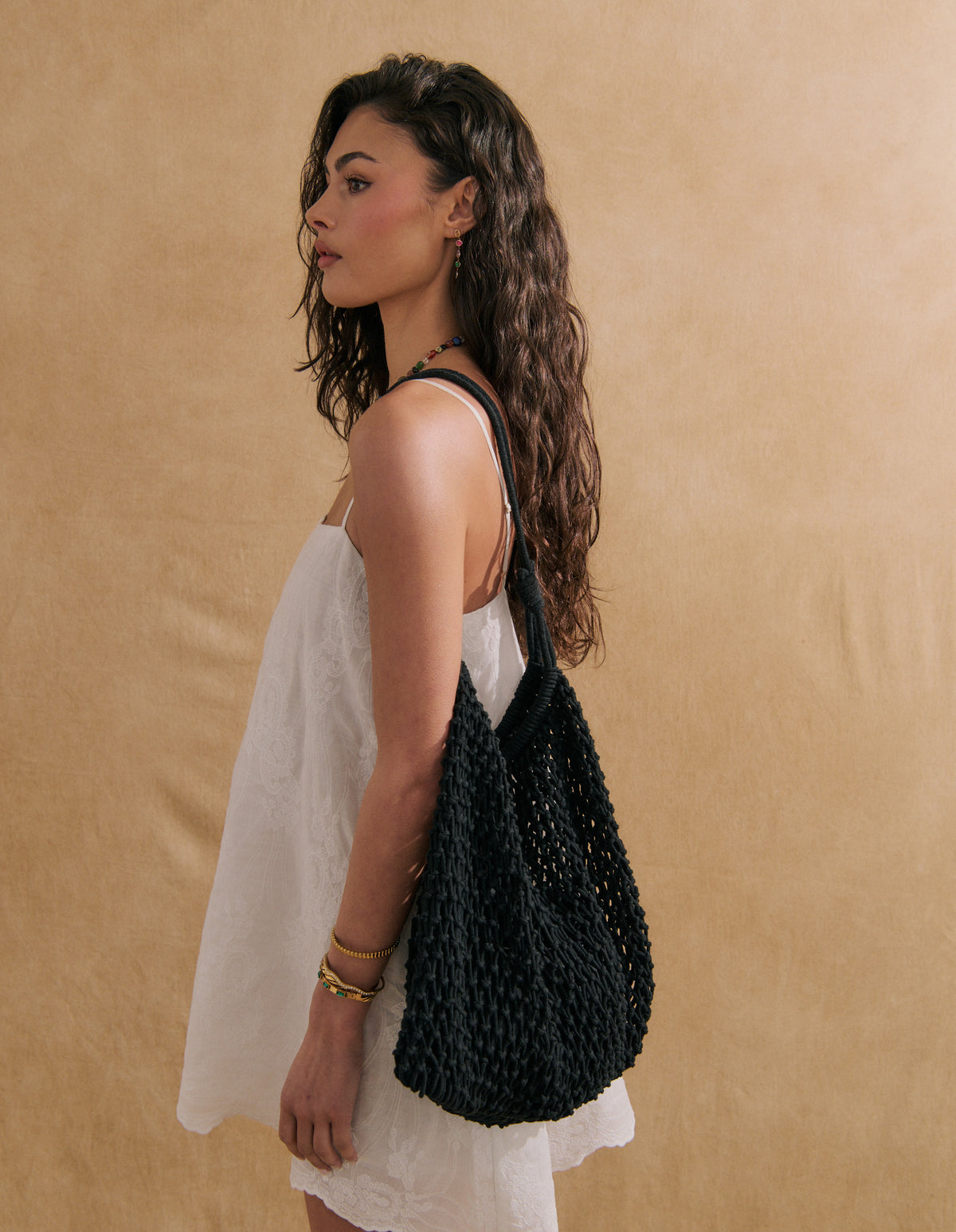 Marcie Knotted Net Shoulder Bag - Black