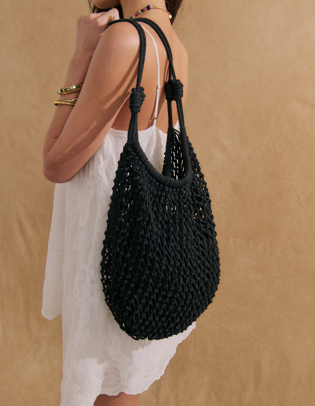 Marcie Knotted Net Shoulder Bag - Black