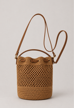Paige Multiway Straw Bucket Bag - Tan