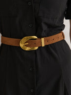 Genuine Suede Chain Buckle Belt - Brown