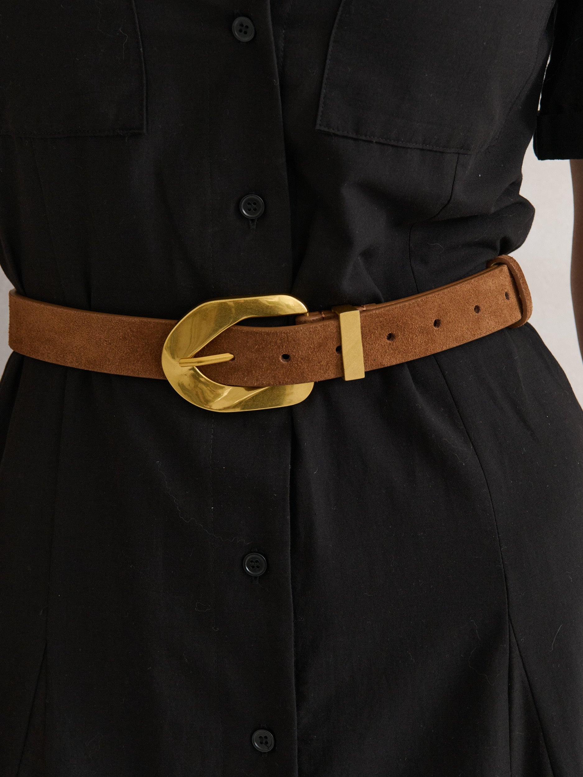 Genuine Suede Chain Buckle Belt - Brown