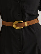 Genuine Suede Chain Buckle Belt - Brown