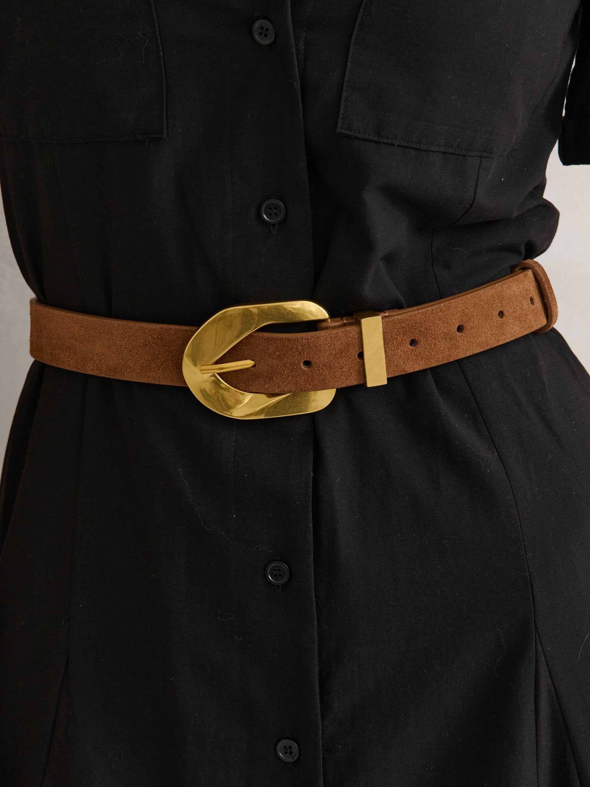 Genuine Suede Chain Buckle Belt - Brown