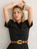 Genuine Suede Chain Buckle Belt - Brown