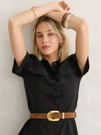 Genuine Suede Chain Buckle Belt - Brown
