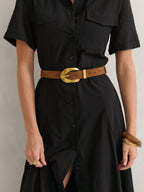 Genuine Suede Chain Buckle Belt - Brown