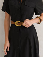Genuine Suede Chain Buckle Belt - Brown