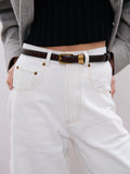 Lesley Skinny Genuine Leather Belt - Wine