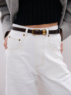 Lesley Skinny Genuine Leather Belt - Wine