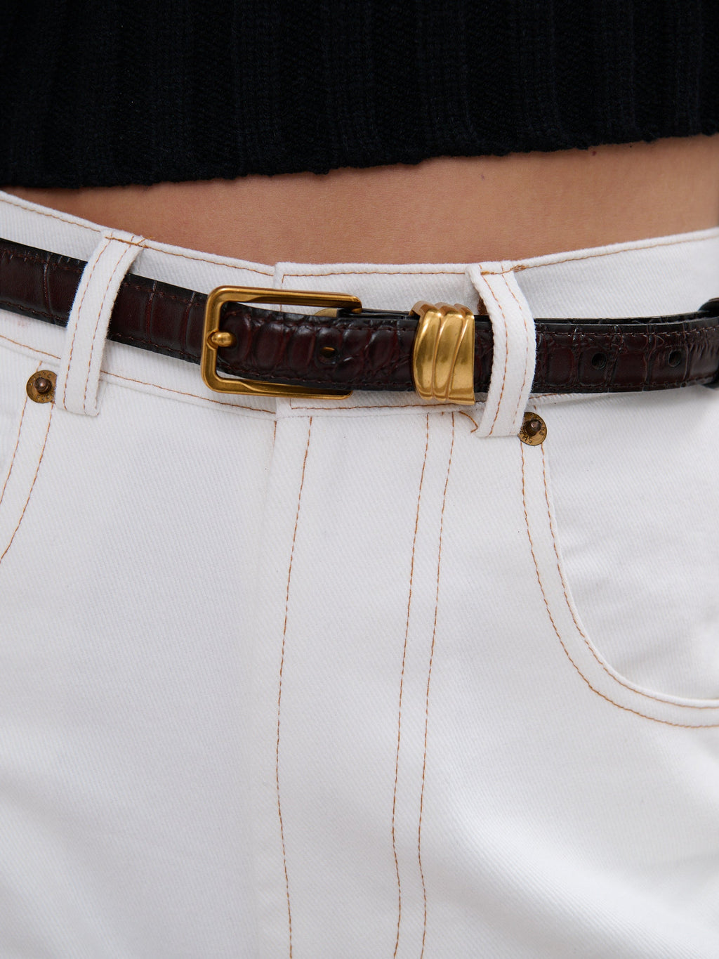 Lesley Skinny Genuine Leather Belt - Wine