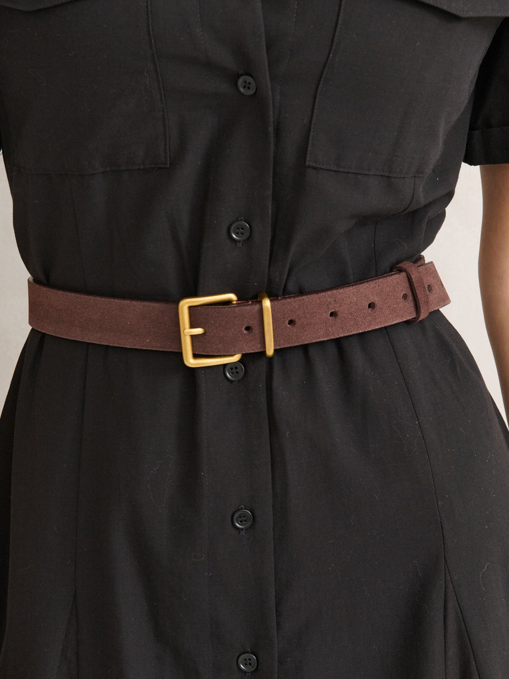 Genuine Suede Square Buckle Belt - Brown