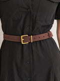 Genuine Suede Square Buckle Belt - Brown